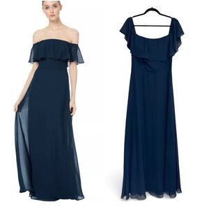 Bill Levkoff Navy Off The Shoulder Special Occasion Dress - Size 12